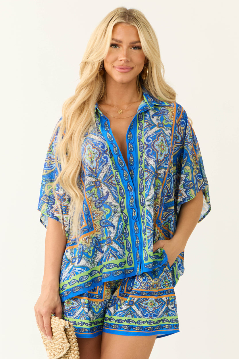 Flying Tomato Royal Blue Abstract Print Top