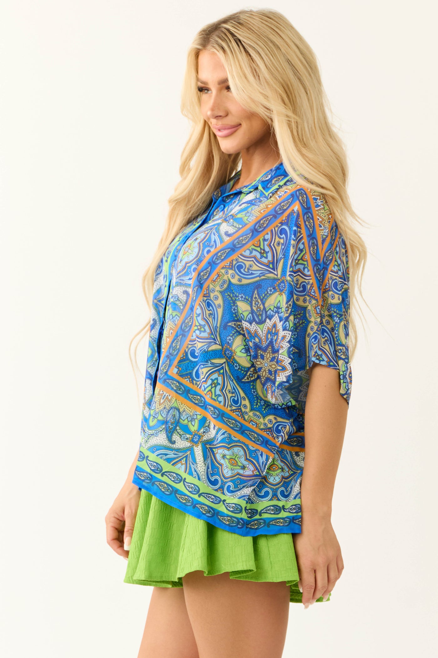 Flying Tomato Royal Blue Abstract Print Top