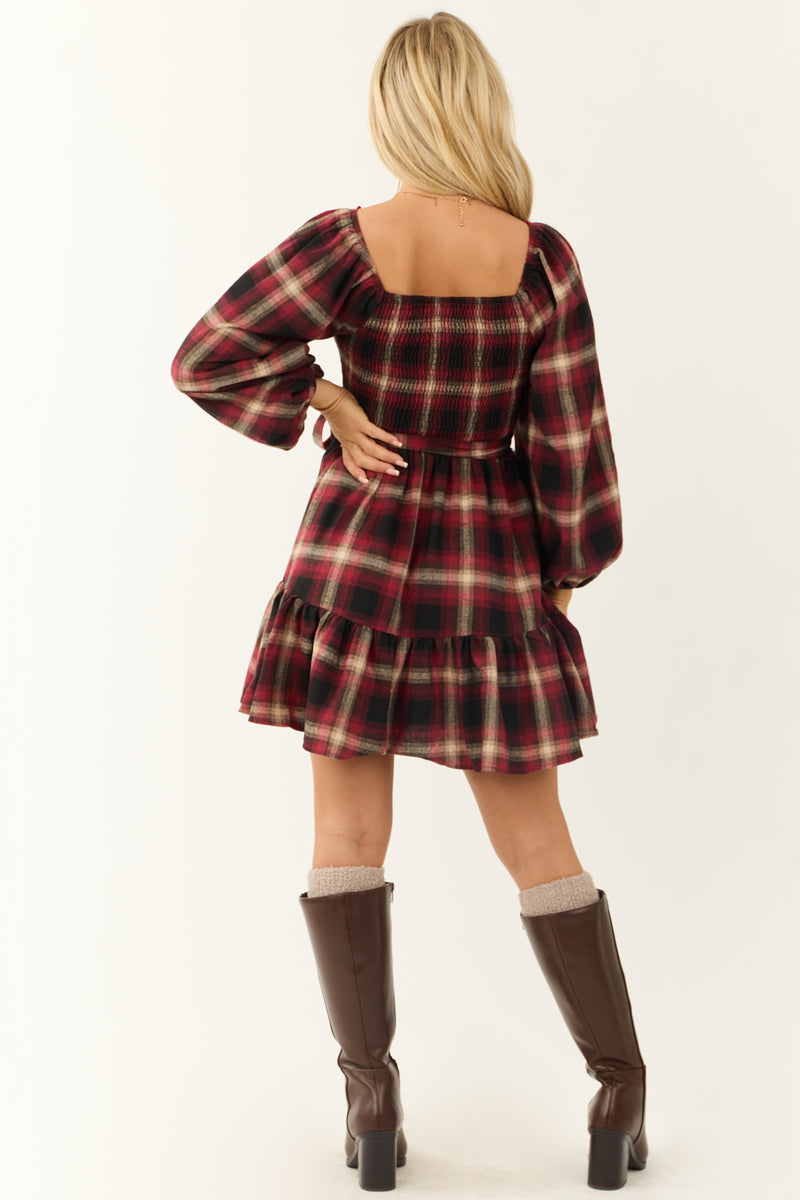 Flying Tomato Ruby Plaid Smocked Bodice Short Dress