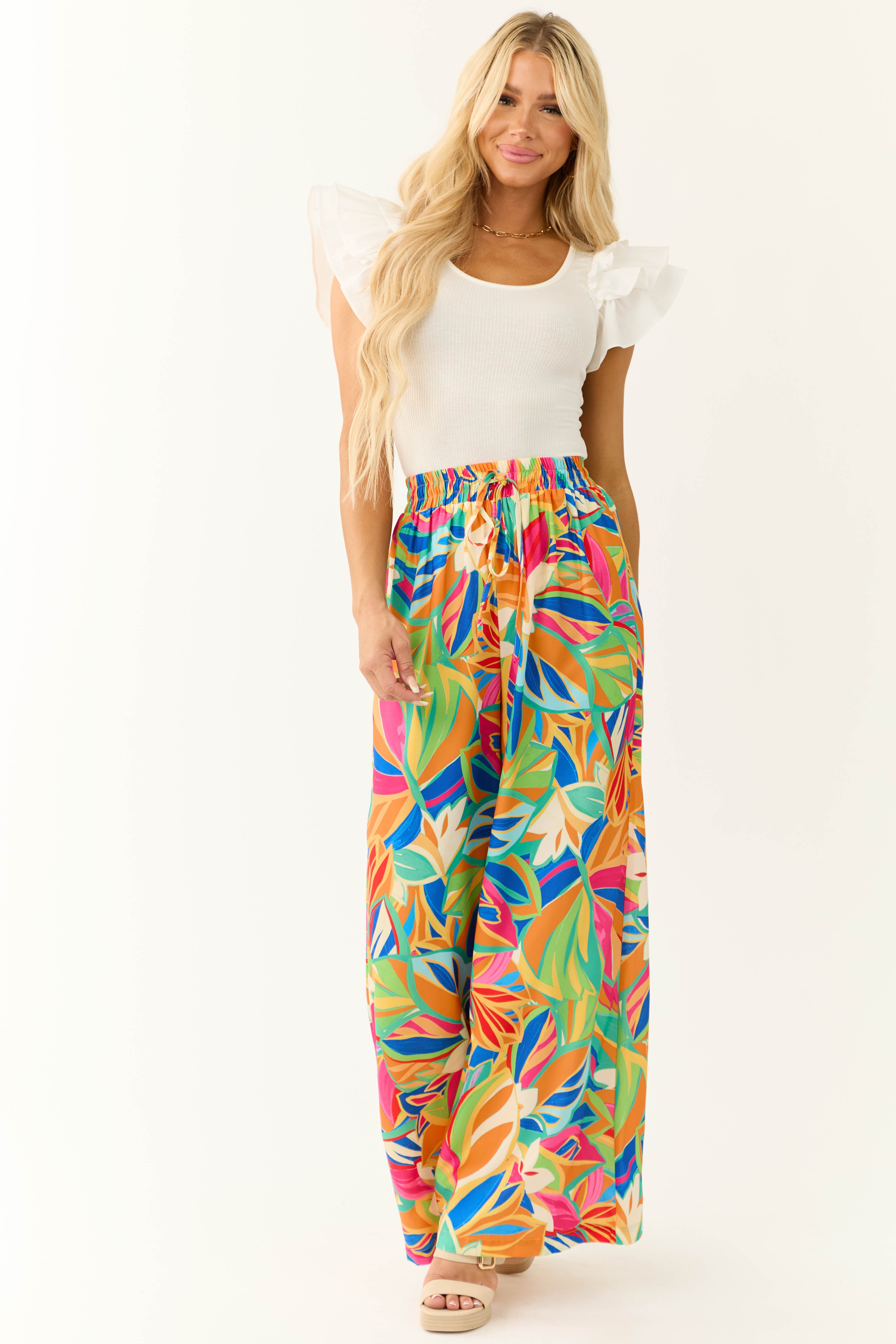 Flying Tomato Tangerine Abstract Print Pants