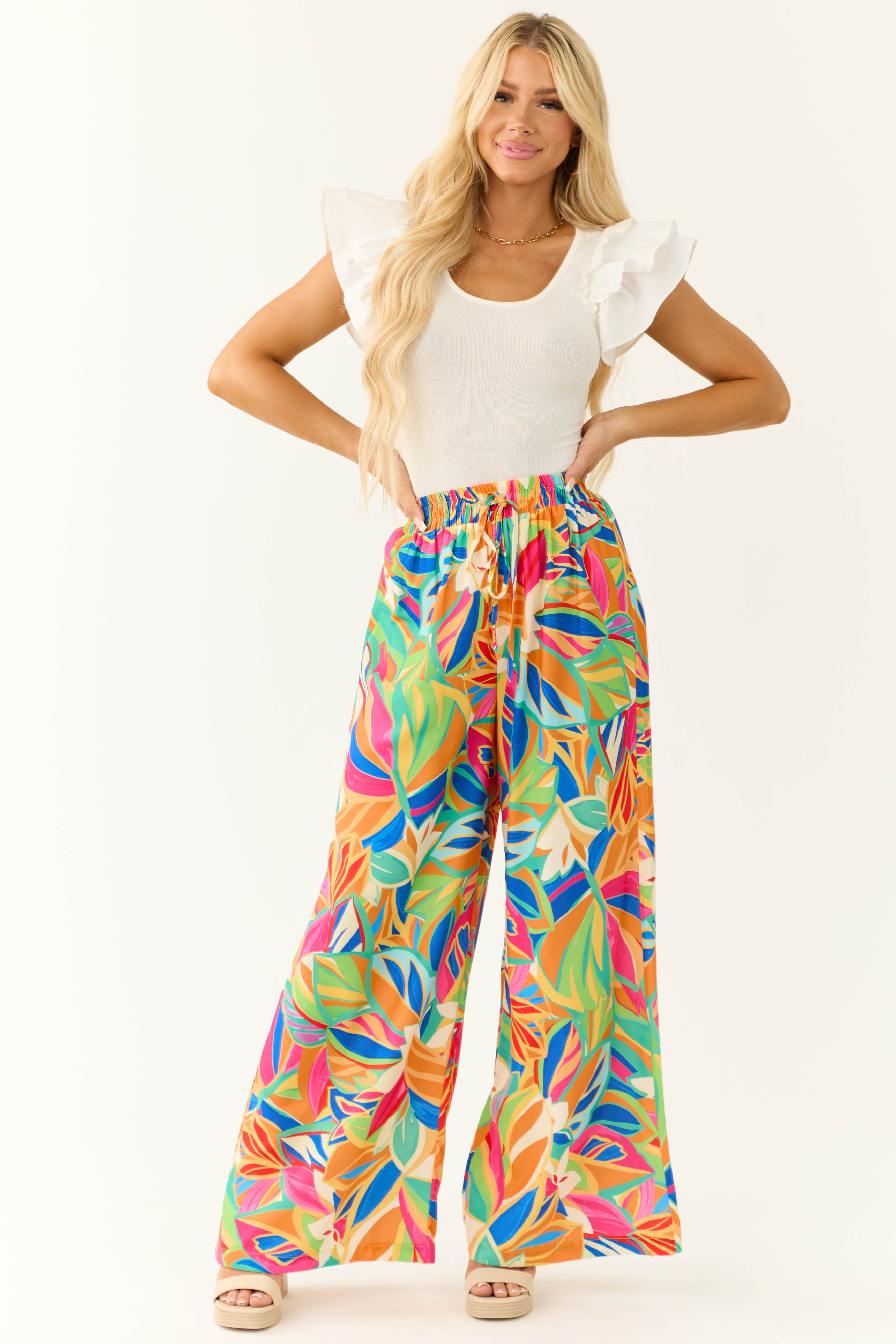 Flying Tomato Tangerine Abstract Print Pants