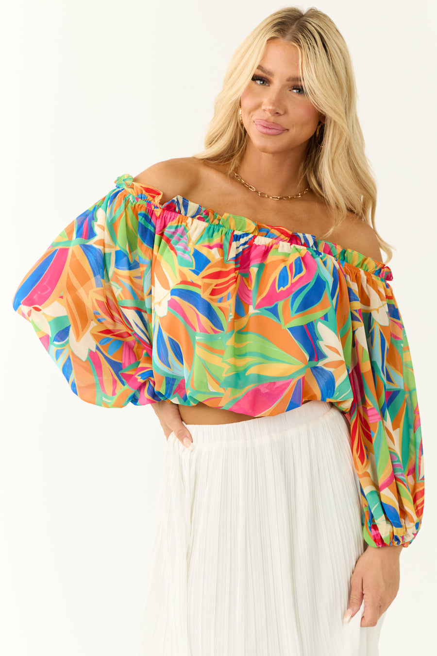 Flying Tomato Tangerine Abstract Print Top