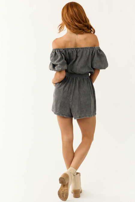 Flying Tomato Washed Charcoal Romper