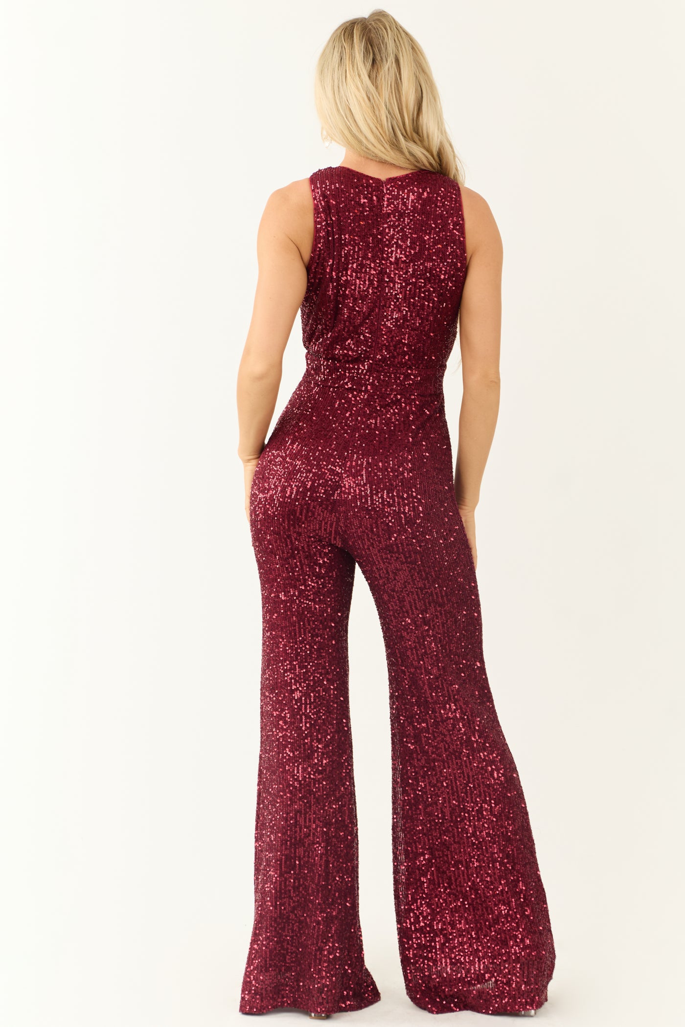 Flying Tomato Wine Sequin Sleeveless Jumpsuit