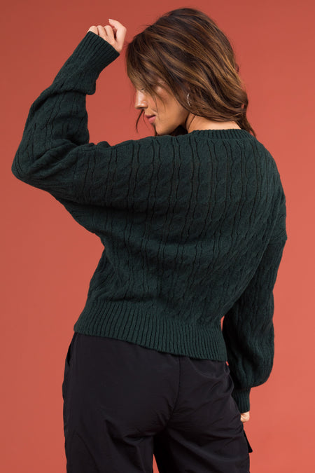 Forest Green Cable Knit Long Sleeve Sweater