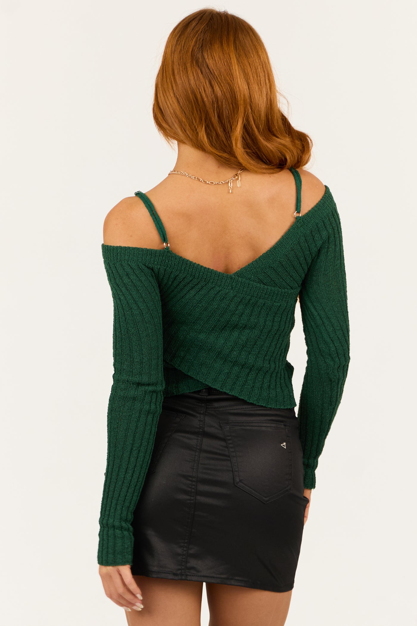 Forest Green Cold Shoulder Crossover Sweater