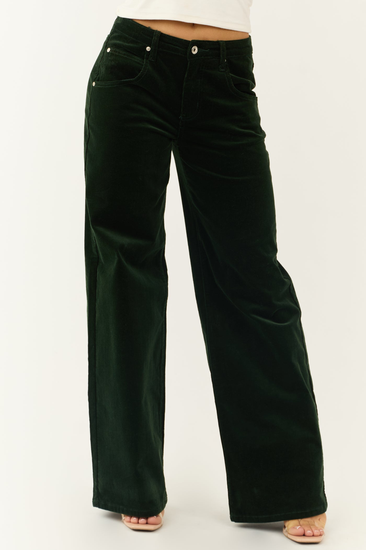 Forest Green Corduroy High Rise Wide Leg Pants