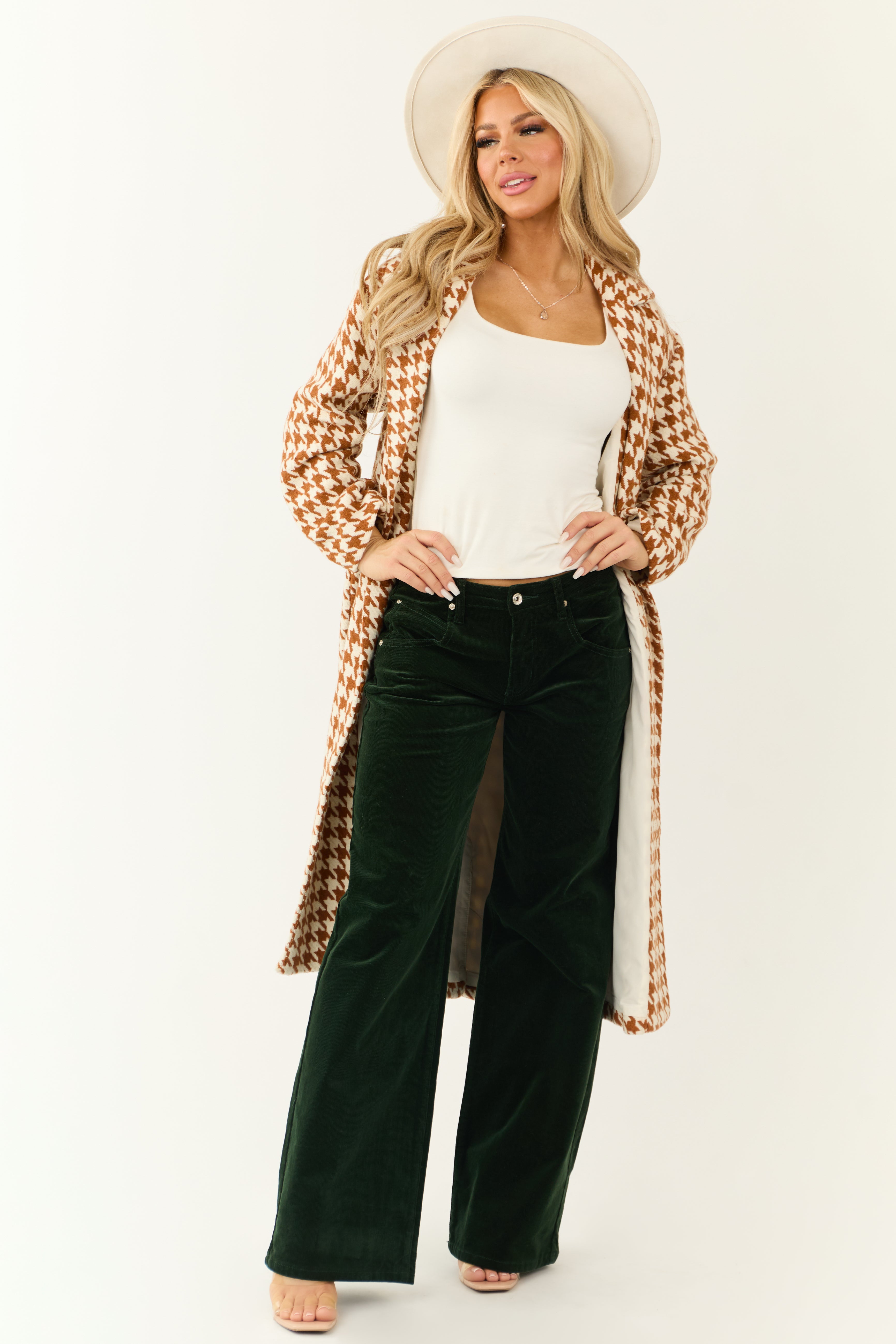 Forest Green Corduroy High Rise Wide Leg Pants