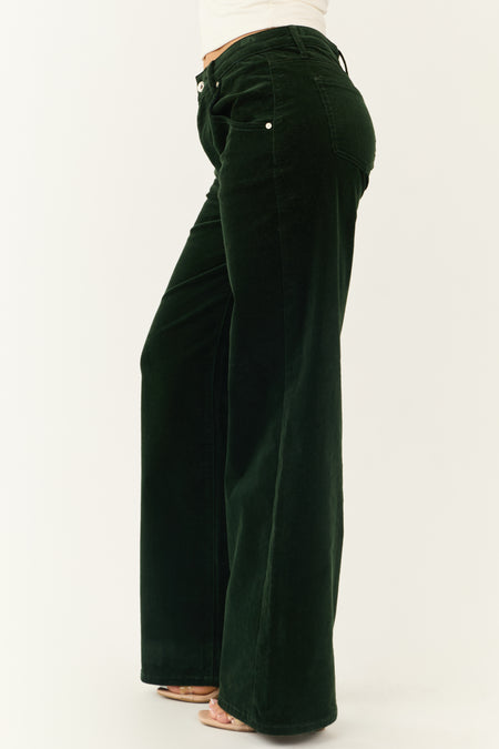 Forest Green Corduroy High Rise Wide Leg Pants