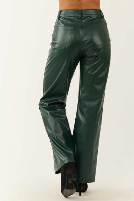 Forest Green Faux Leather Wide Leg High Waisted Pants