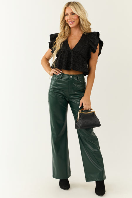 Forest Green Faux Leather Wide Leg High Waisted Pants