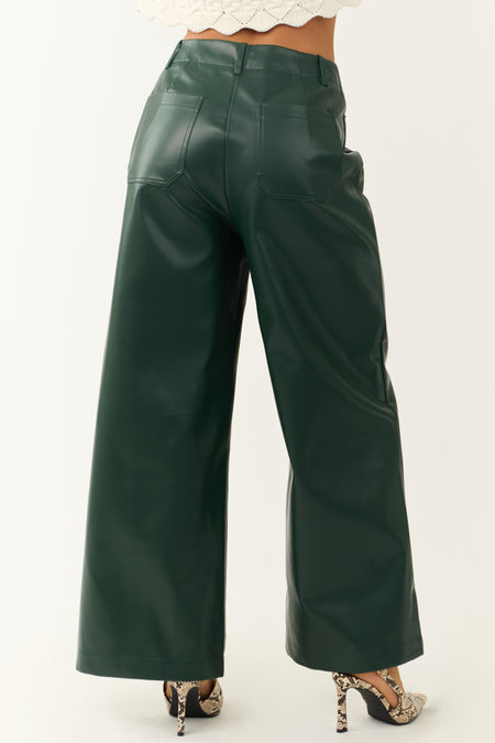 Forest Green Faux Leather Wide Leg Pants