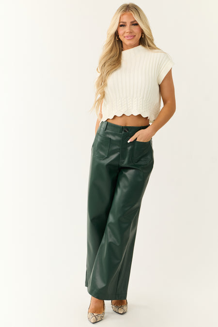 Forest Green Faux Leather Wide Leg Pants