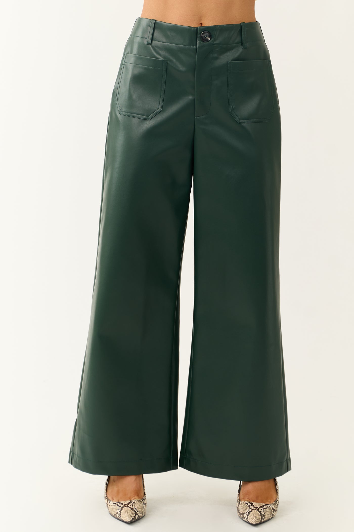 Forest Green Faux Leather Wide Leg Pants