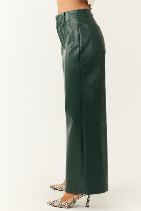 Forest Green Faux Leather Wide Leg Pants