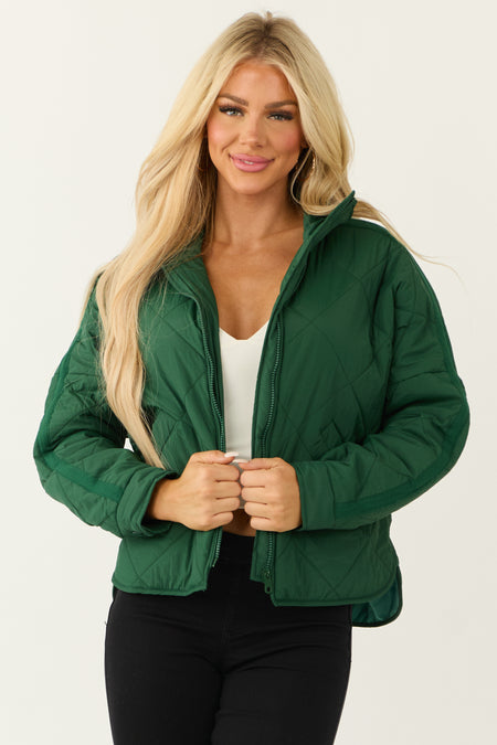 Forest Green Long Sleeve Quilted Puffer Jacket