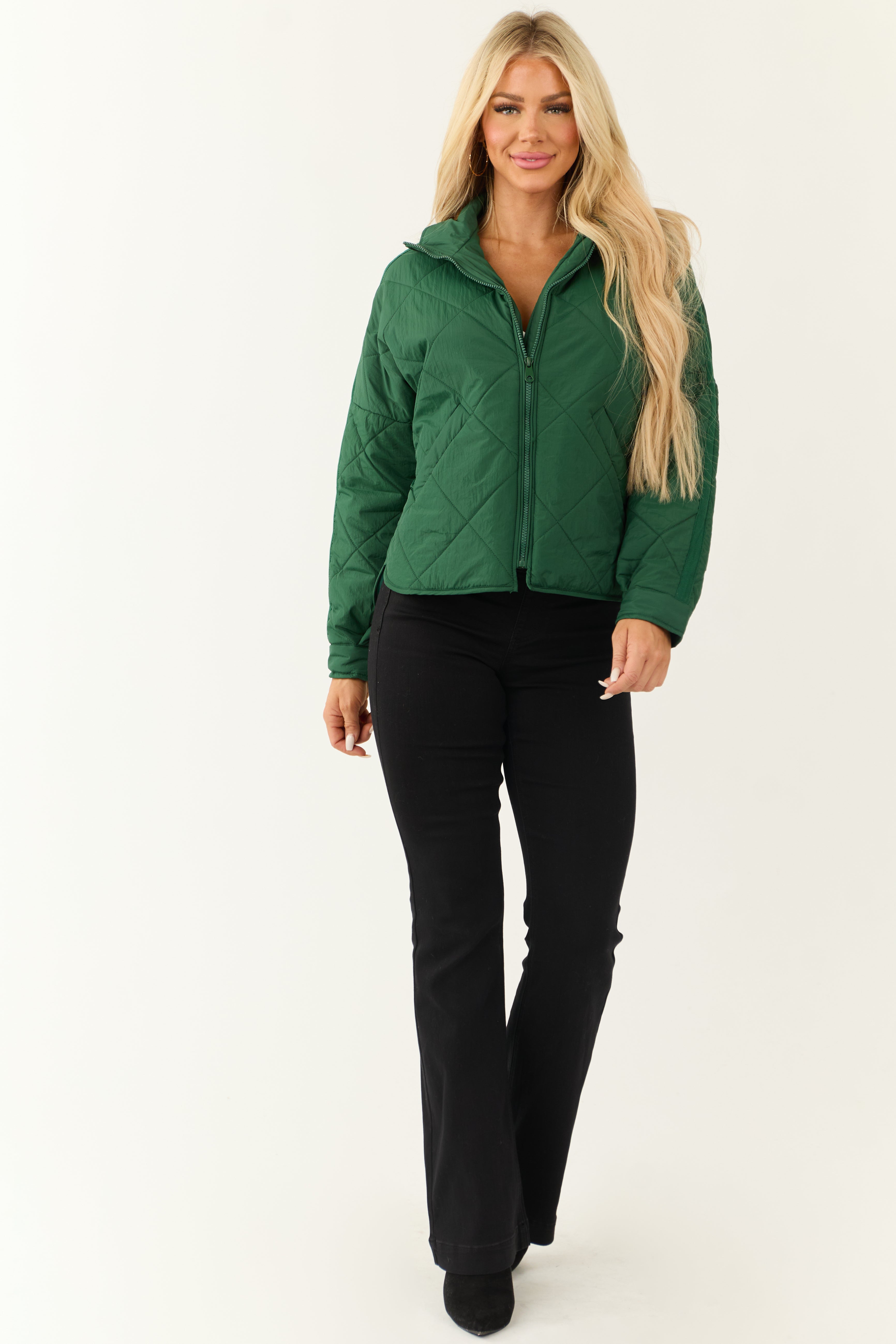 Forest Green Long Sleeve Quilted Puffer Jacket