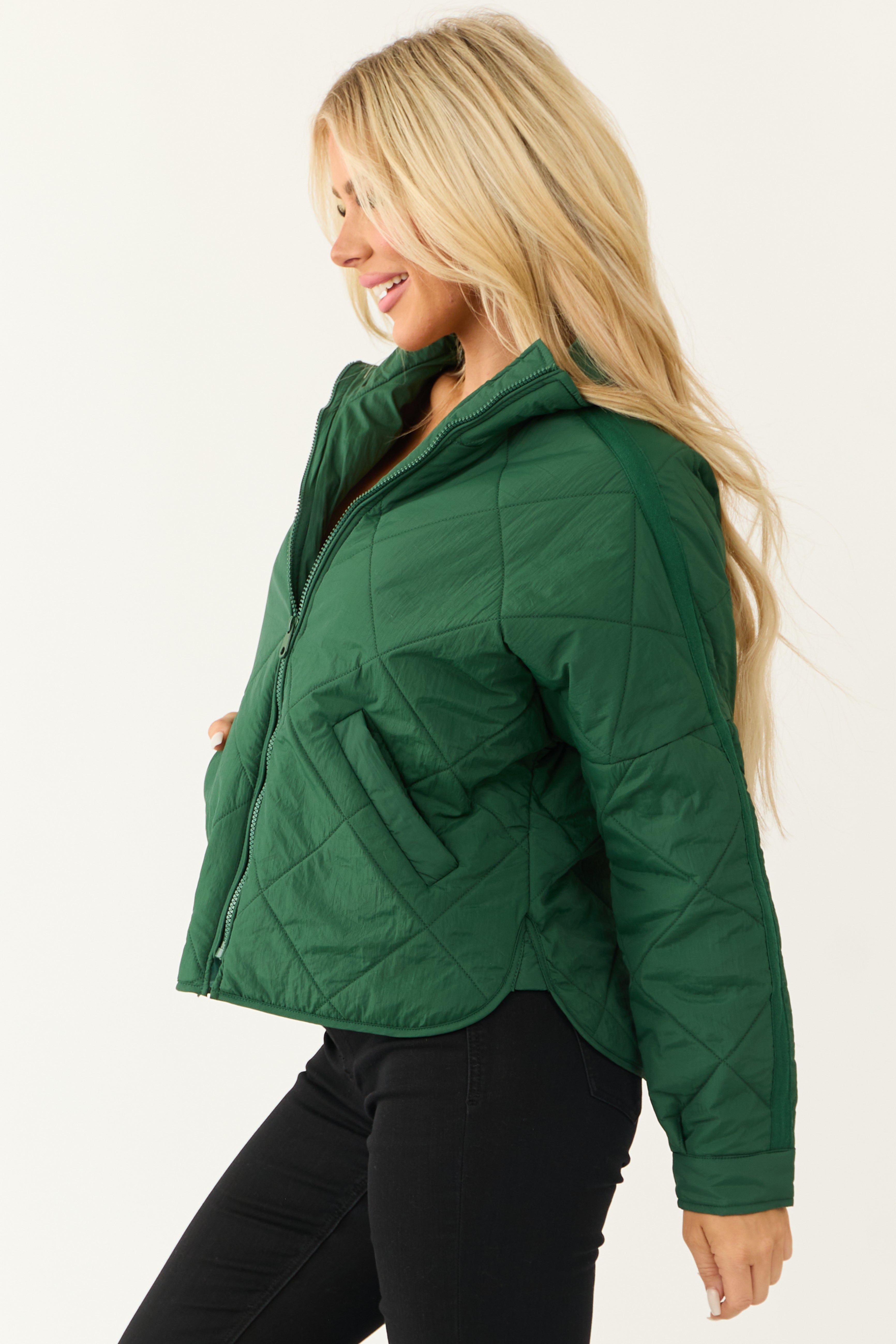 Forest Green Long Sleeve Quilted Puffer Jacket