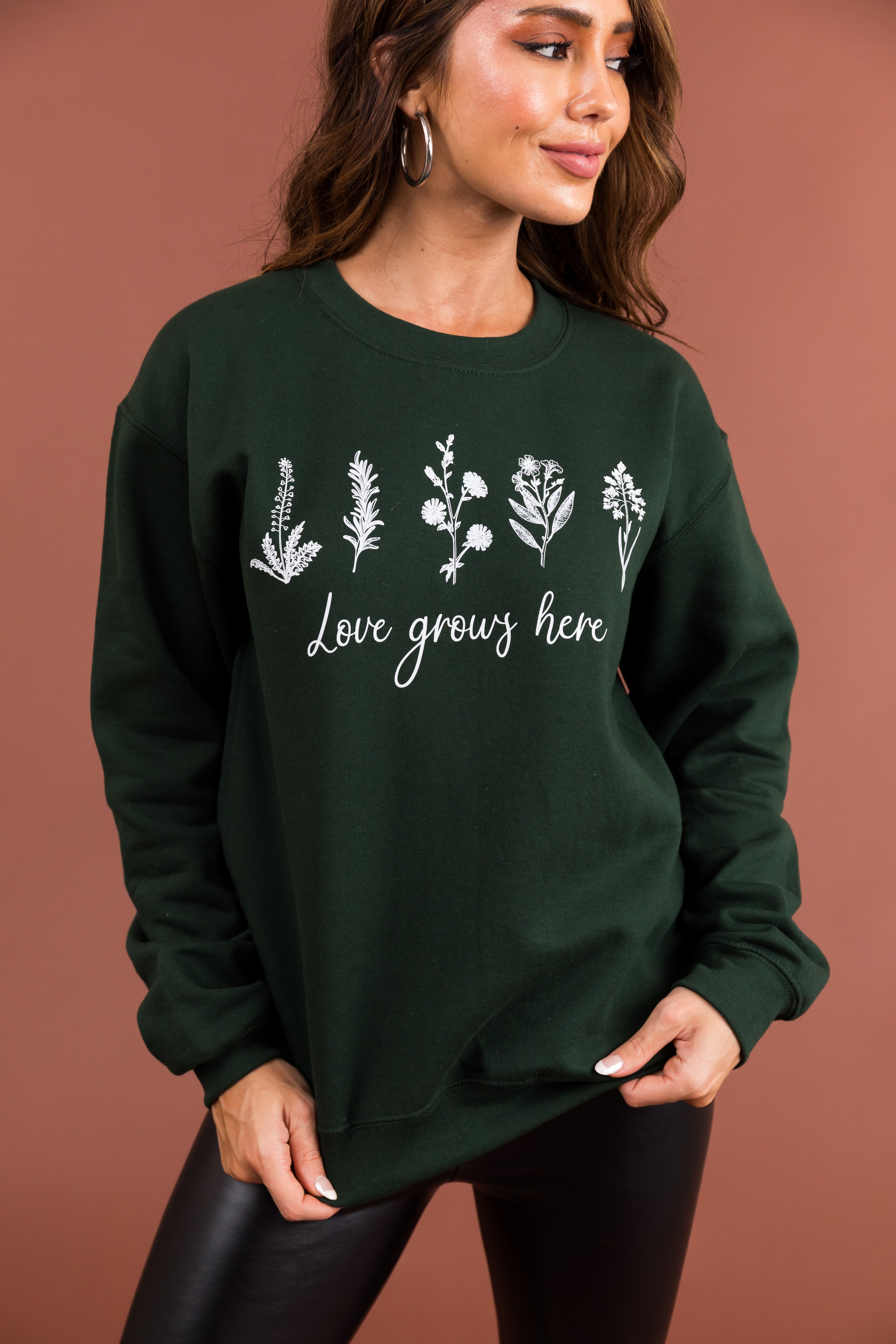 Forest Green 'Love Grows Here' Graphic Pullover | Lime Lush