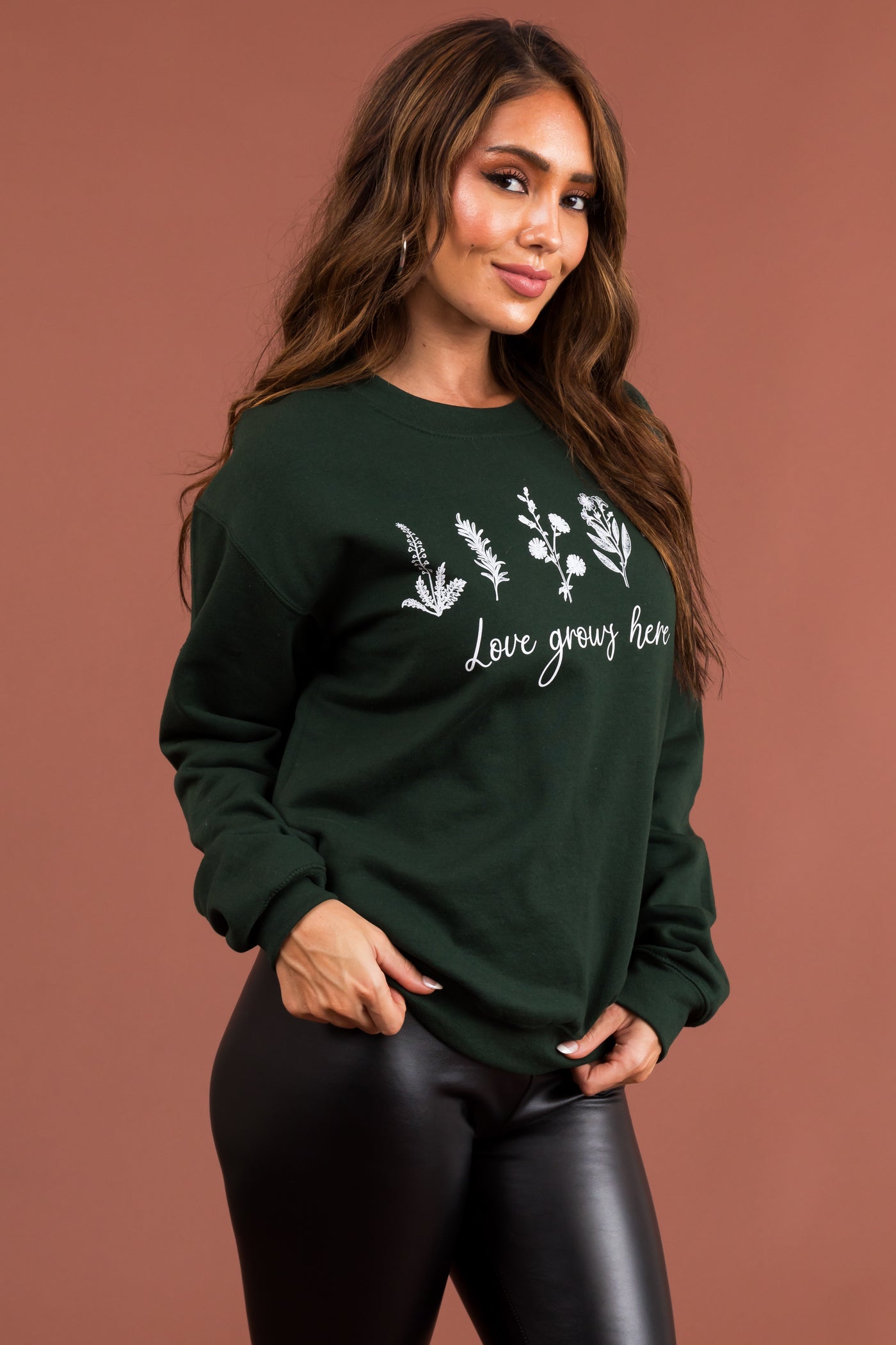 Forest Green 'Love Grows Here' Graphic Pullover