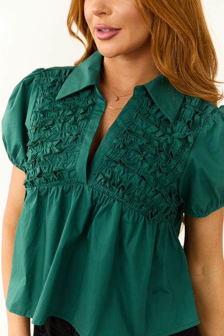 Forest Green Ruffle Short Sleeve Top