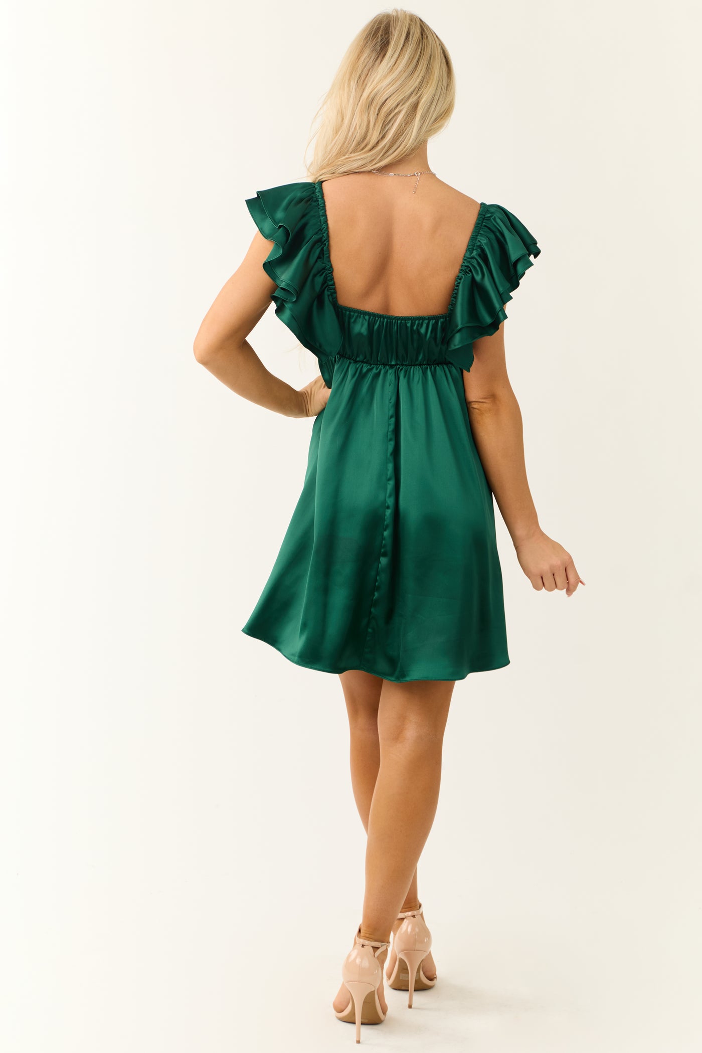 Forest Green Satin Babydoll Mini Dress