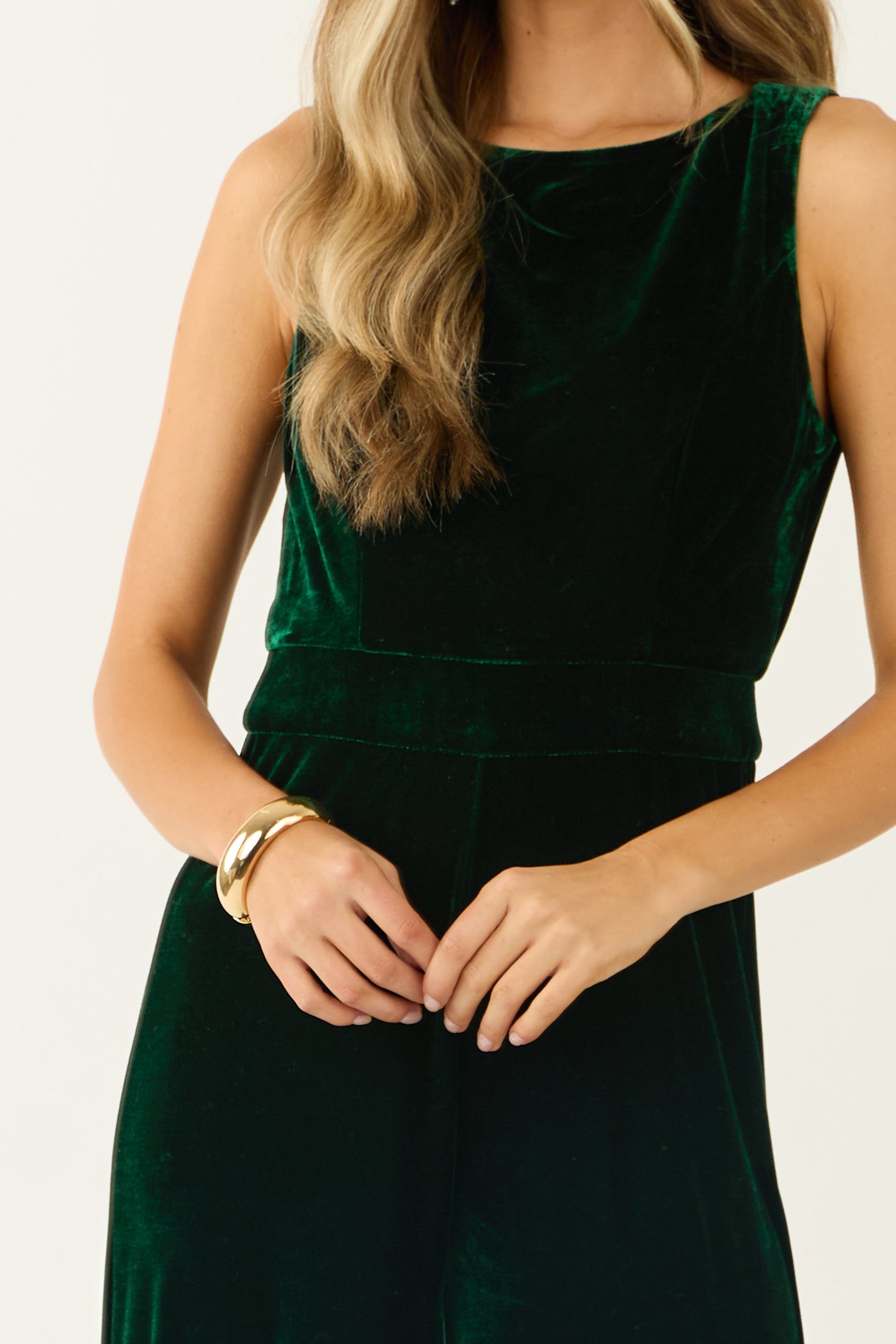 Forest Green Velvet Sleeveless Wide Leg Jumpsuit