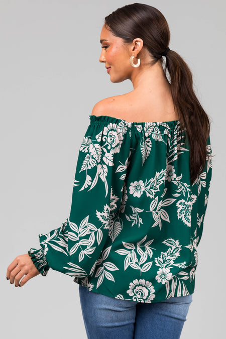 Forest Off the Shoulder Floral Print Blouse