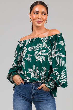 Forest Off the Shoulder Floral Print Blouse