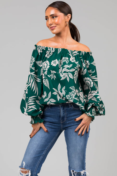 Forest Off the Shoulder Floral Print Blouse