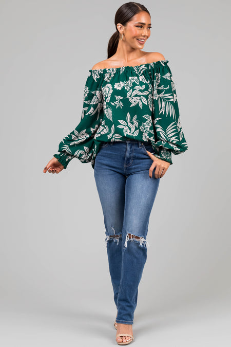 Forest Off the Shoulder Floral Print Blouse