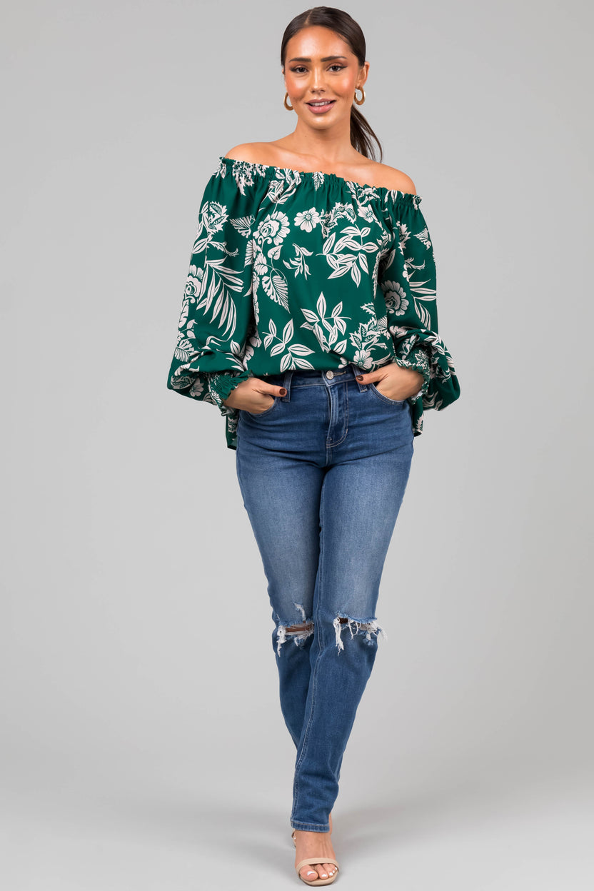 Forest Off the Shoulder Floral Print Blouse