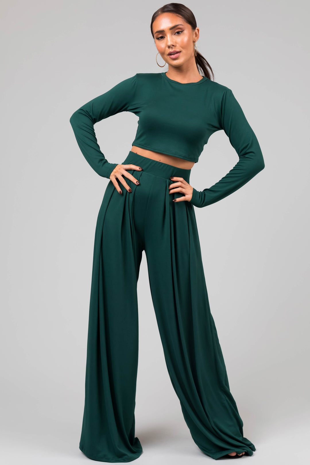 Forest Soft Long Sleeve Top and Wide Pant Set & Lime Lush