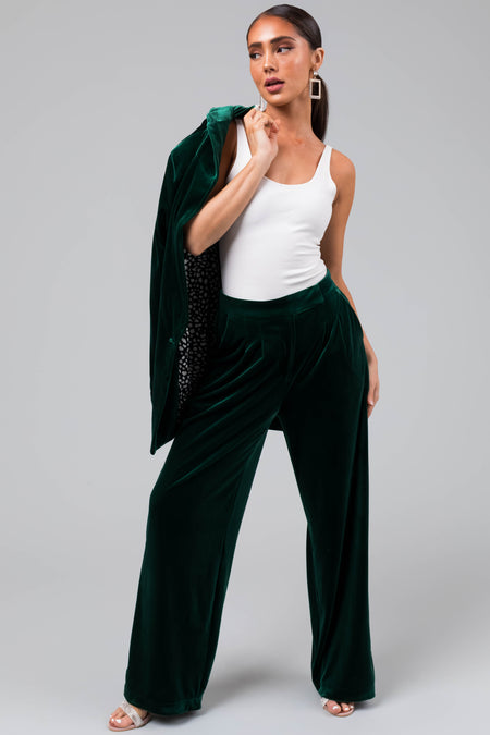 Forest Velvet High Waisted Wide Leg Pants