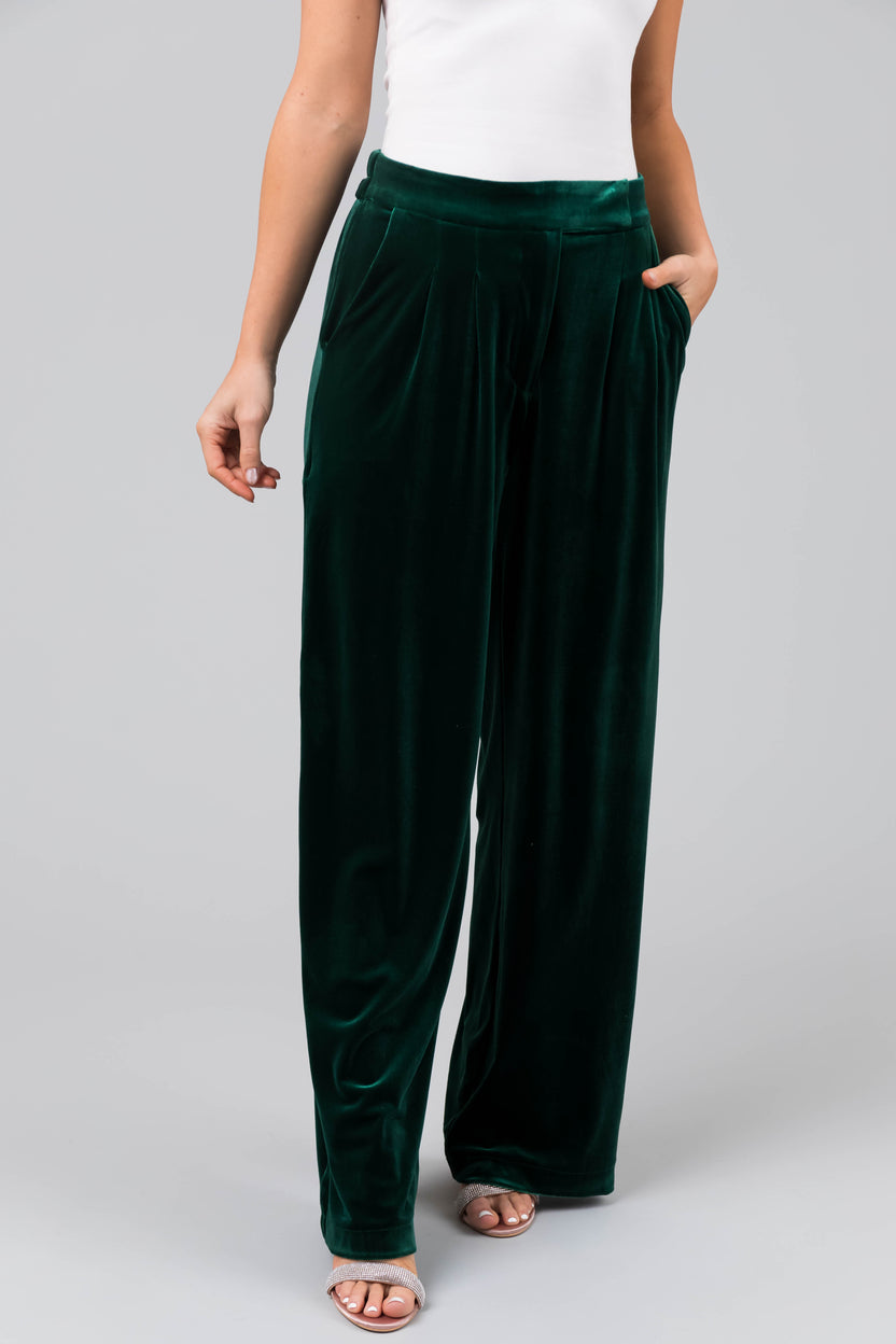 Forest Velvet High Waisted Wide Leg Pants