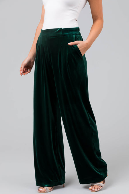 Forest Velvet High Waisted Wide Leg Pants