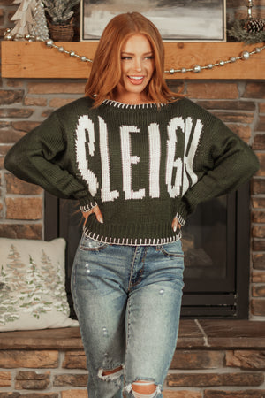 Forest Green 'Sleigh' Long Sleeve Sweater