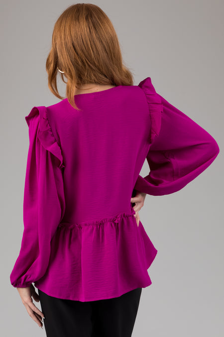 Fuchsia Drop Waist Bubble Sleeve Blouse