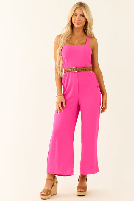 Fuchsia Sleeveless Wide Leg Smocked Jumpsuit