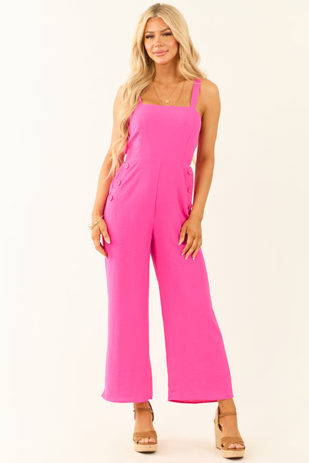 Fuchsia Sleeveless Wide Leg Smocked Jumpsuit