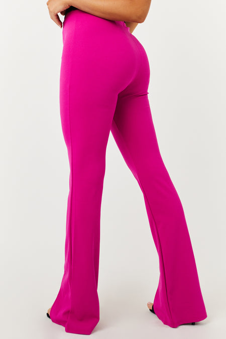 Fuchsia Vertical Seam Slit Flare Elastic Pants