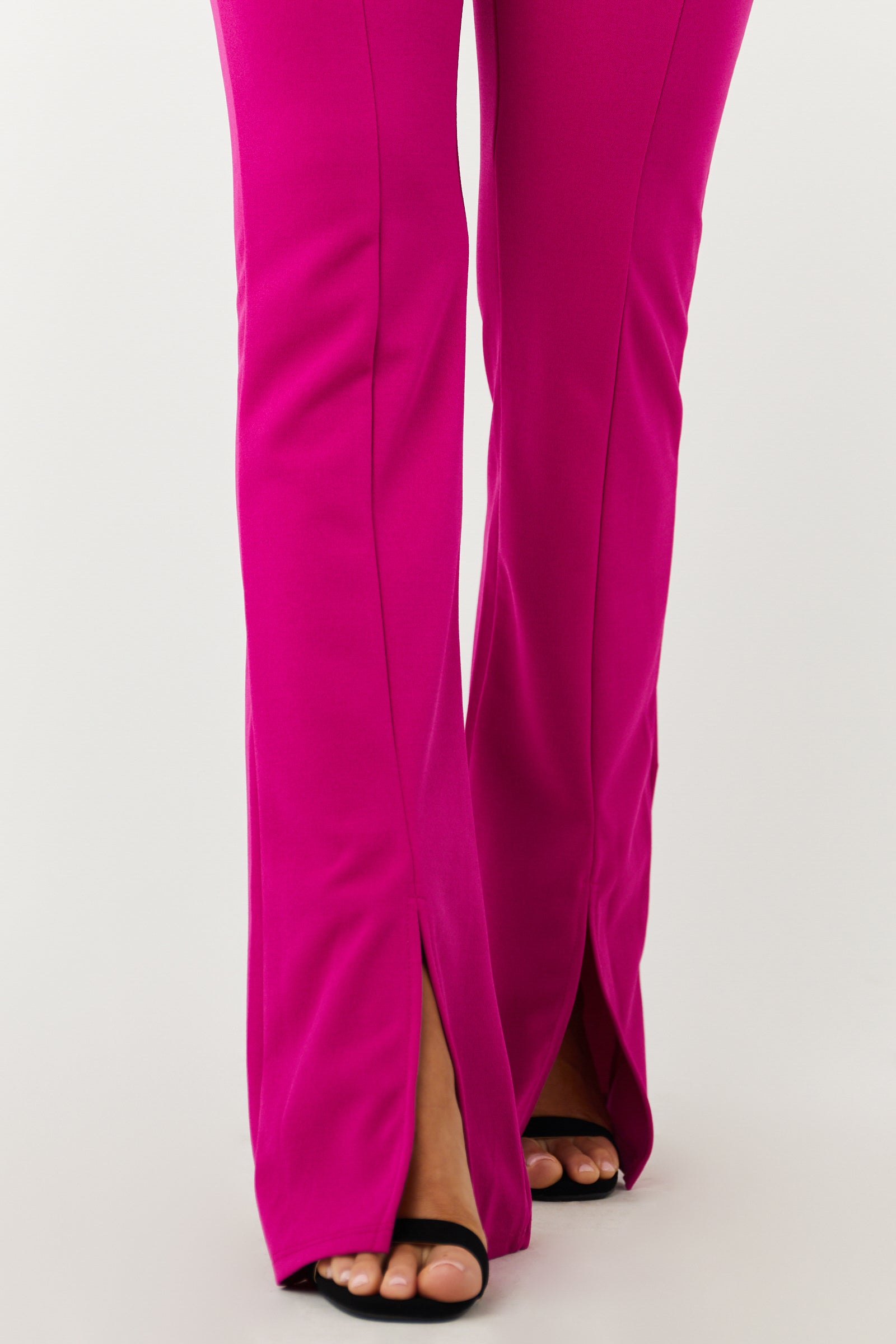 Fuchsia Vertical Seam Slit Flare Elastic Pants