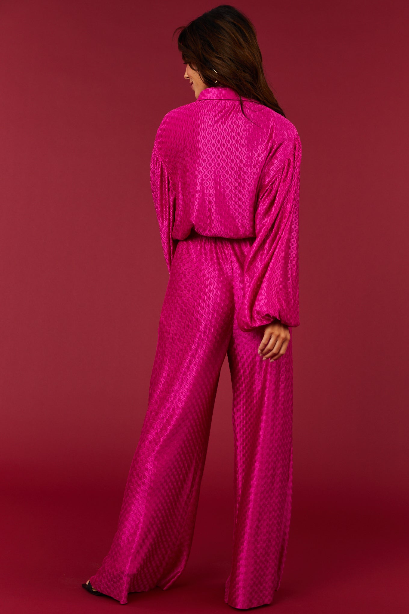 Five ways to ROCK these fuschia satin wide leg pants. They are a