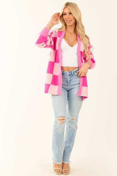 Fuchsia and Dusty Blush Checkerboard Cardigan