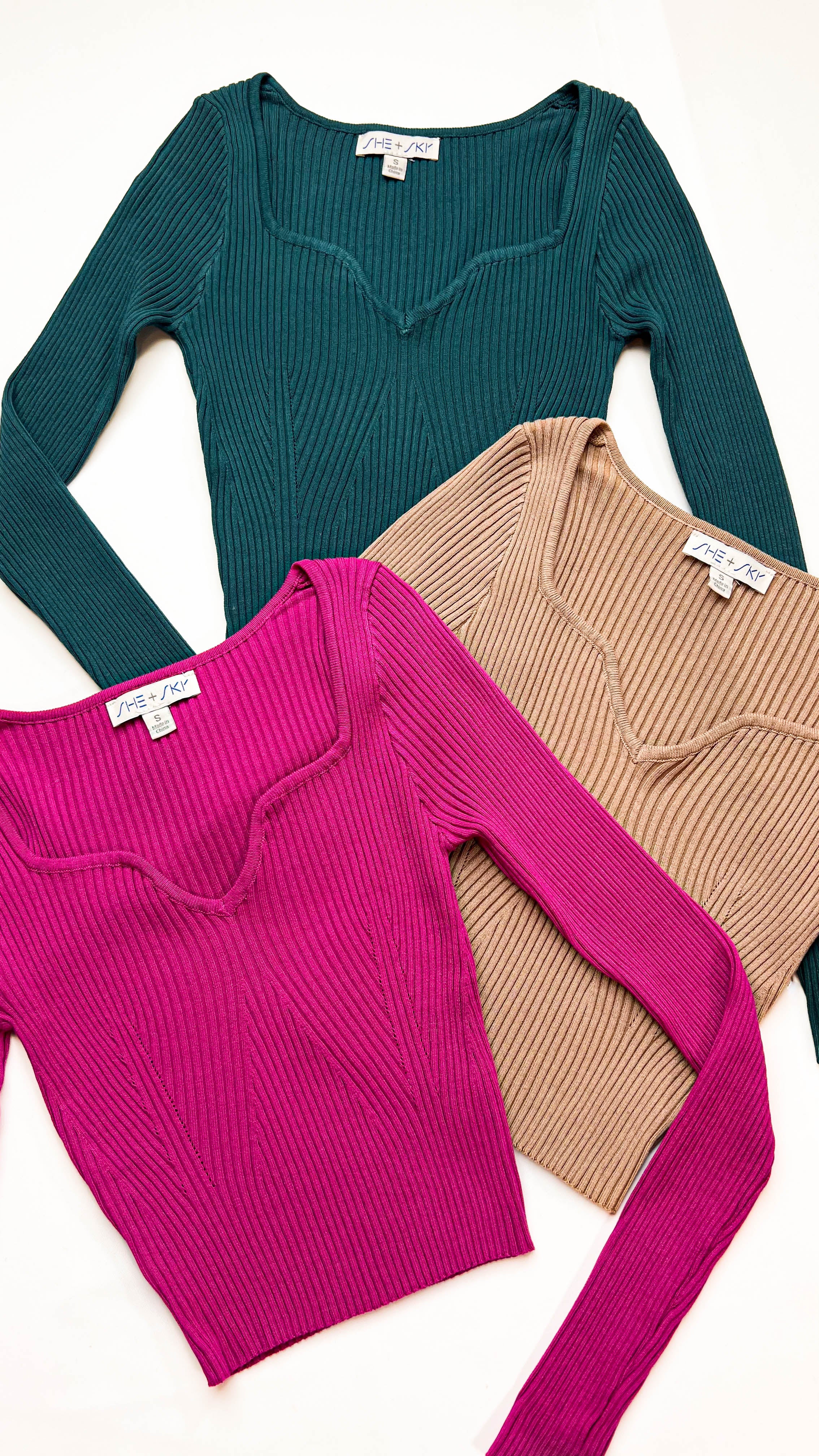 Fuchsia Sweetheart Neck Cropped Ribbed Knit Top