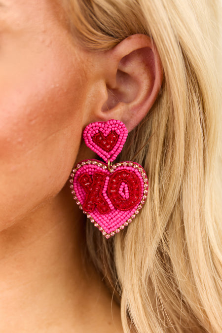 Fuchsia XO Heart Dangle Earrings