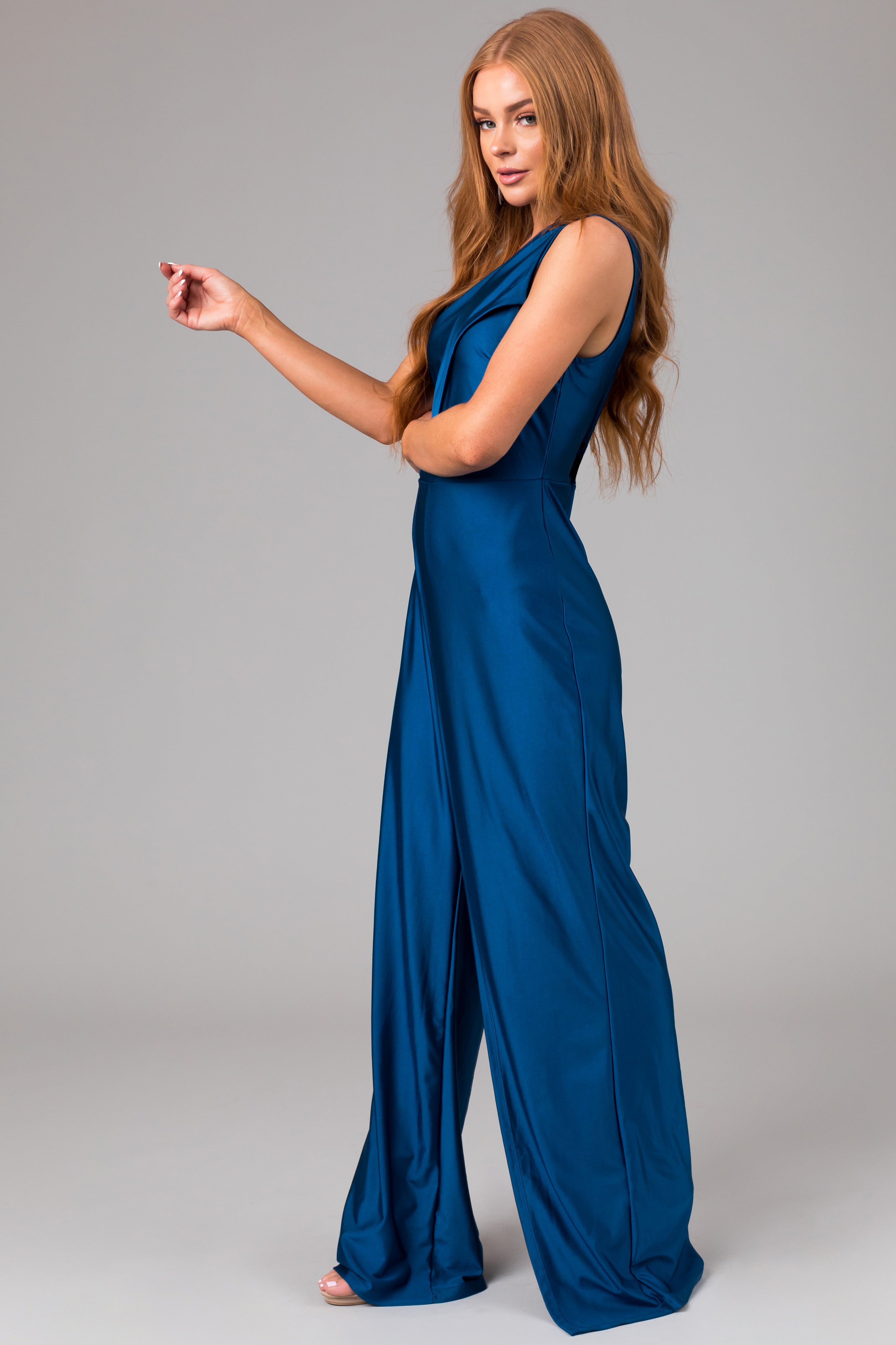 Gigi-S Cobalt One Shoulder Straight Leg Jumpsuit