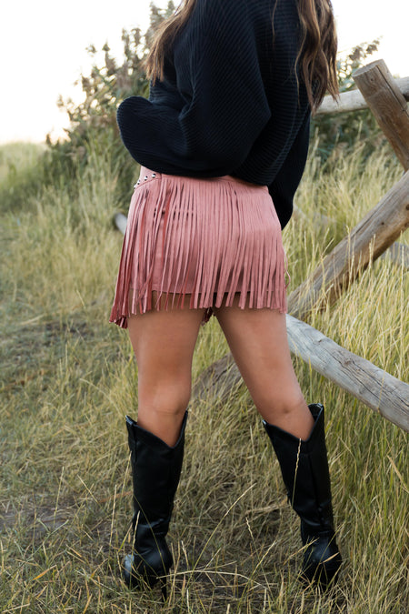 Ginger Faux Suede Fringe Mini Skirt