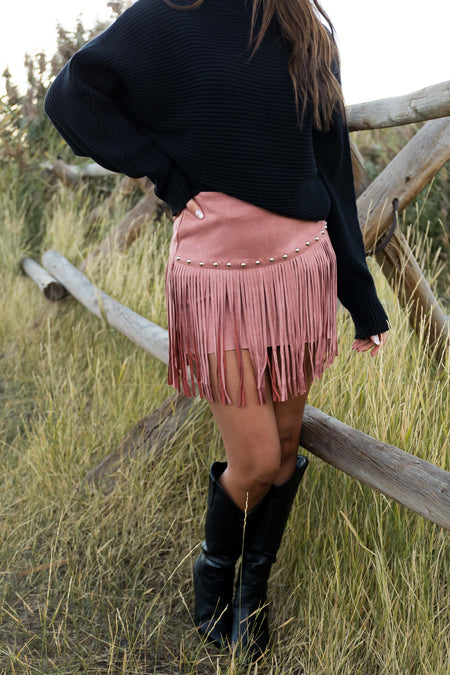 Ginger Faux Suede Fringe Mini Skirt