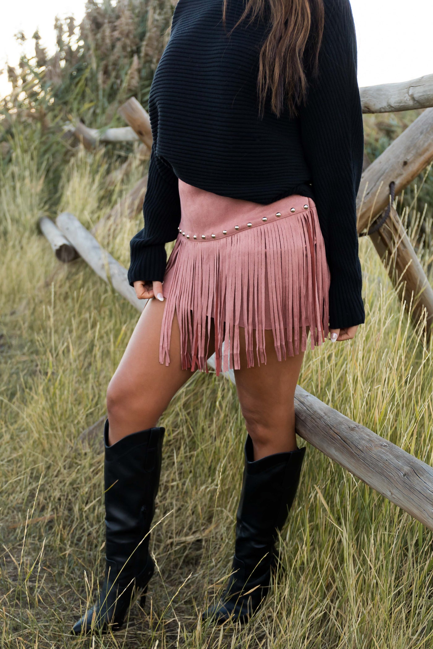 Ginger Faux Suede Fringe Mini Skirt